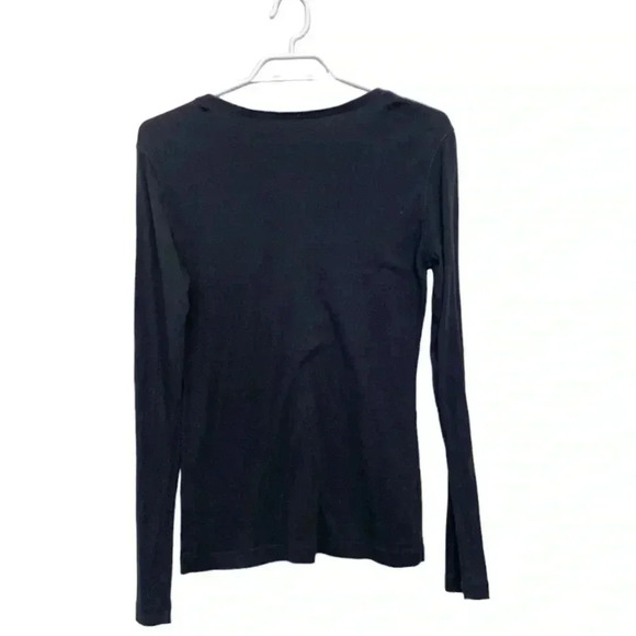 Eddie Bauer, dark gray, 100% cotton V-neck,  long sleeve T-shirt with frills - Picture 3 of 5